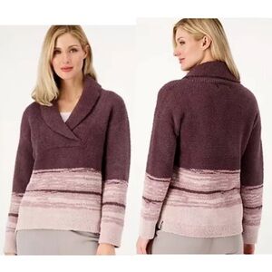 Barefoot Dreams CozyChic Shawl Collar Pullover‎ Sweater Violet Faded Rose Medium